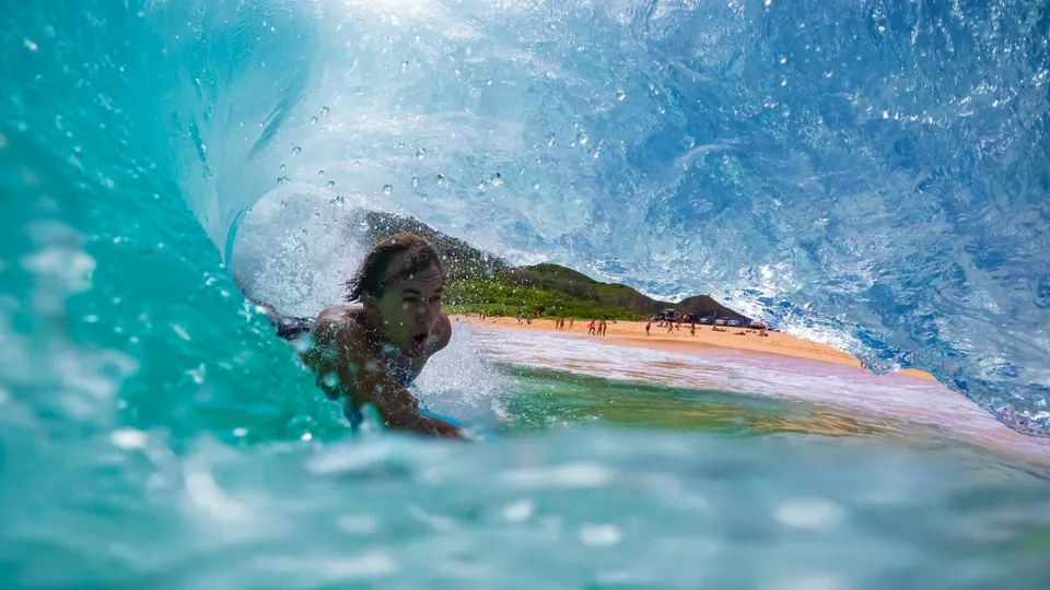 A view from inside a Sandy Beach barrel, filmed by Salty Shots Hawaii